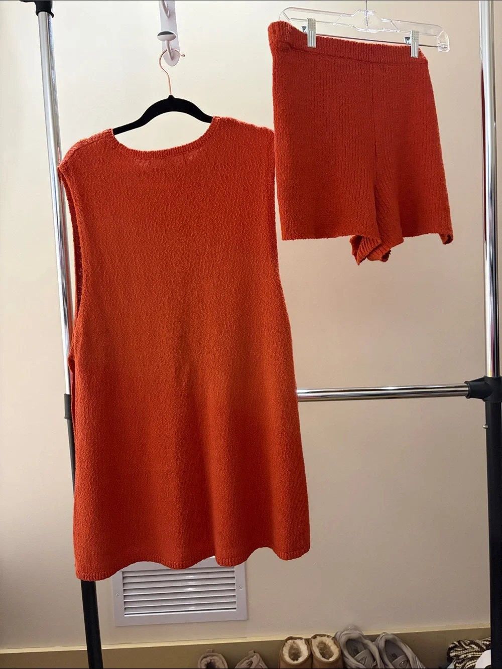 Women's Orange Knit Set - Tank Dress & Shorts